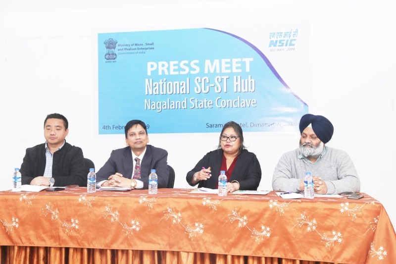 (From right) National working president, Forum of SC and ST Legislators Parliamentarians, Inder IS Atwal, Commissioner & secretary, Industries & Commerce, Lithrongla G Chishi, zonal general manager, NSIC North East, Dr. Avinash Choudhary and Branch manager (NSSH), NSIC, Peter Thawngneihchina, addressing the media.  (Morung Photo by Soreishim Mahong)